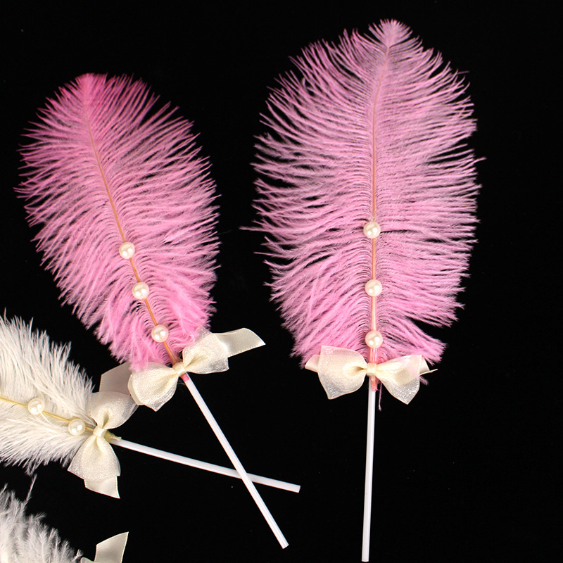 Baked Cake Decoration Natural Pearl Ostrich Feather Plug-In Card Beautiful Simple Birthday Dessert Decoration Specification drawing