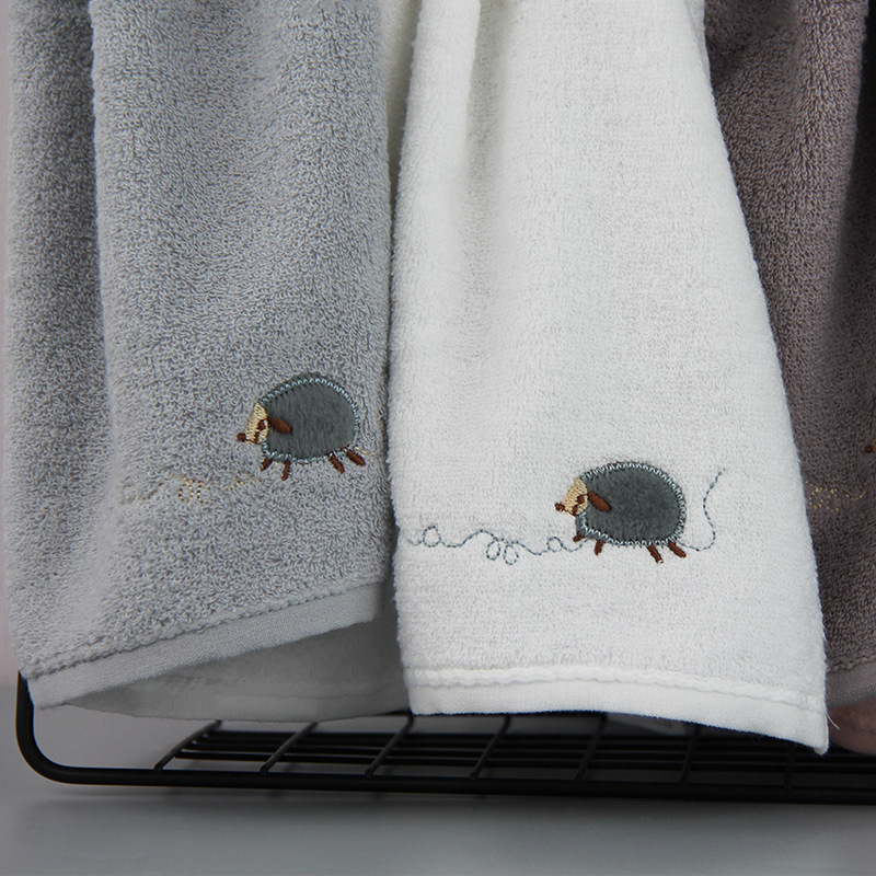 Fu Sweet Home Factory Direct Sales Net Red Solid Color Creative Embroidery Hedgehog Cotton Soft Household Bath Face Towel details Picture