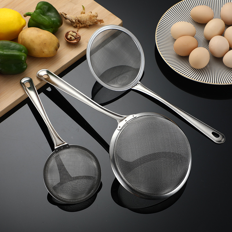 304 Stainless Steel Thickened Large Home Kitchen Strainer Spoon Soy Milk Mesh Sieve Fried Hotpot Scoop Scoop Noodles Scoop Specification drawing