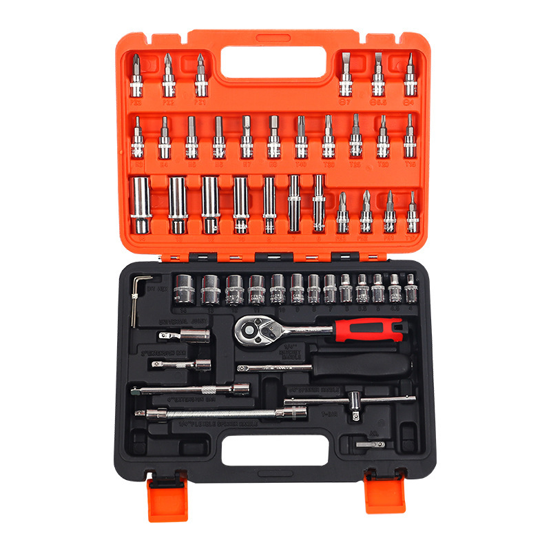 1/4 Small Fly Boom Ratchet Quick Sleeve Auto Repair Machine Repair Set 53 Sets Of Tools Toolbox Wholesale Item Picture