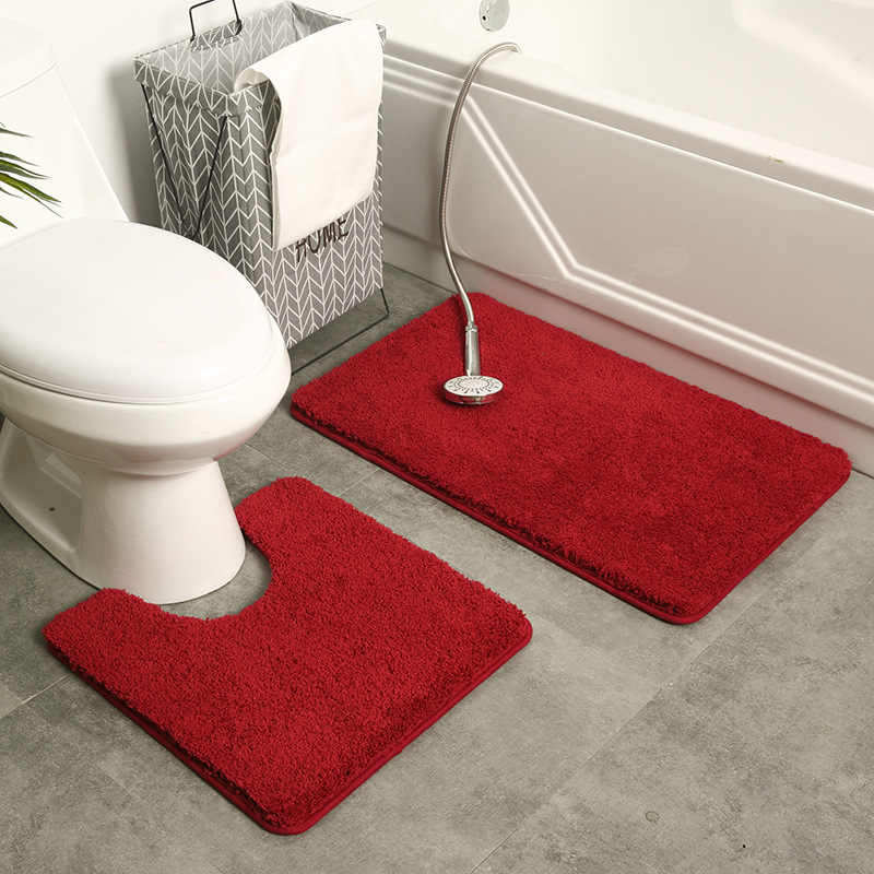 New carpet floor mat, bathroom solid color toilet mat, two-piece set, bathroom anti-slip foot mat, absorbent door mat, one-piece delivery, cross-border export, imitation wool floor mat, sofa, irregular living room, Nordic plush, long wool beside the bed, ins style details Picture