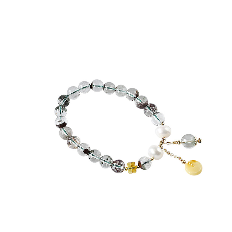 Natural Wealth and Good Fortune Natural Transparent Green Ghost bracelet for women, single circle multi-treasure with amber peace pendant Item Picture