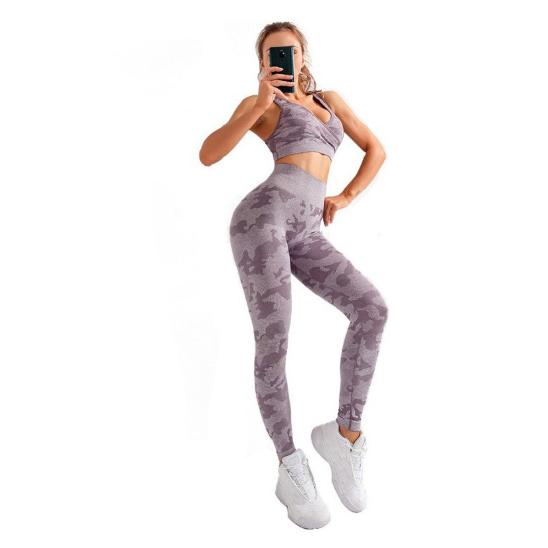 【 Customized Processing 】 Seamless camouflage printed yoga wear set for women's autumn and winter slimming and quick-drying fitness wear Item Picture