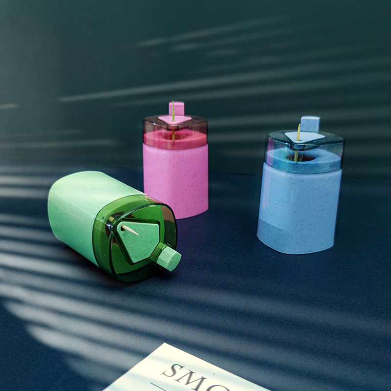 Press automatic transparent wheat straw toothpick holder, European-style home decoration item, kitchen toothpick can, toothpick box Item Picture