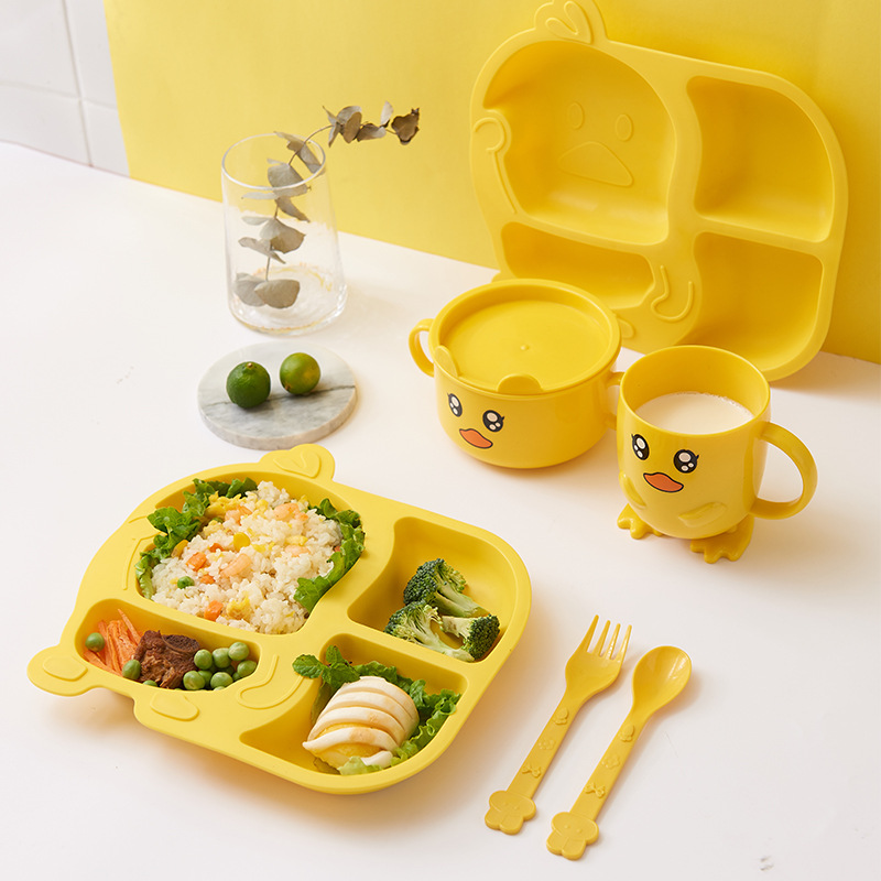 Children's plate bowl cup set Kindergarten plate divided eating creative cartoon baby anti-drop tableware home details Picture