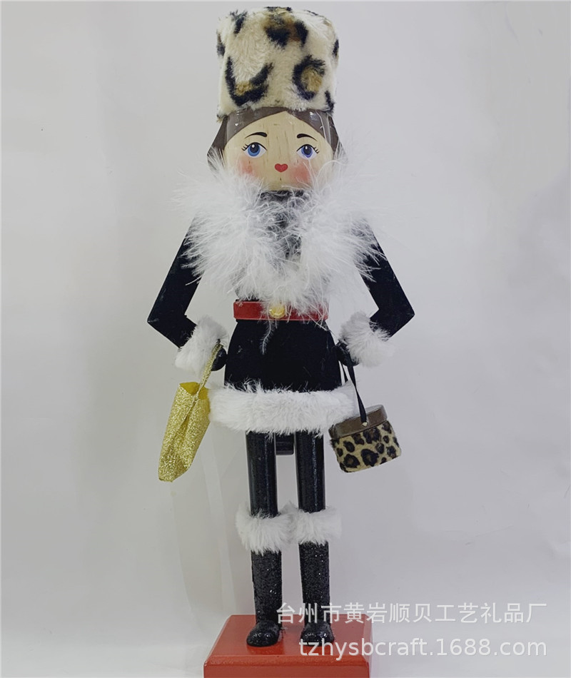 New 38CM wooden Women's edition Upholster painted Nutcracker Soldier Puppet ornament for Christmas party