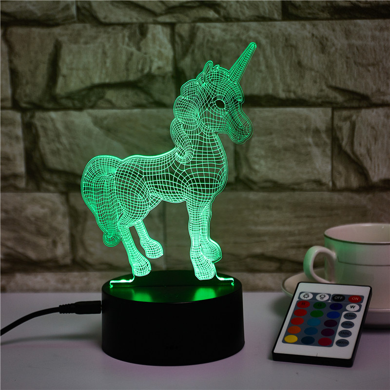 外贸礼品独角马3D灯USB触摸遥控小台灯LED亚克力独角兽3D小夜灯