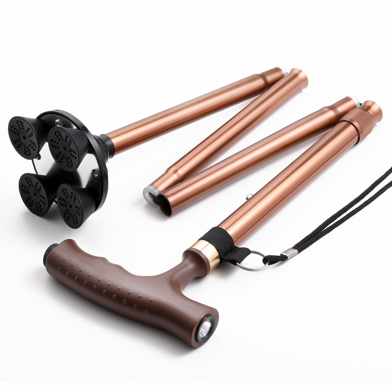 Crutches For The Elderly Four-Legged Folding Telescopic Cane For The Elderly Aluminum Alloy Light Multi-Function With Light Non-Slip 5 Sections details Picture