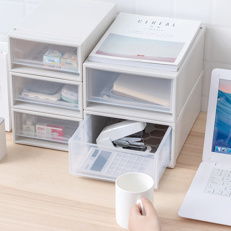 Desk, office desktop, storage cabinet, drawer-type office supplies, file box, plastic organizing box, shelf table Application Scenario