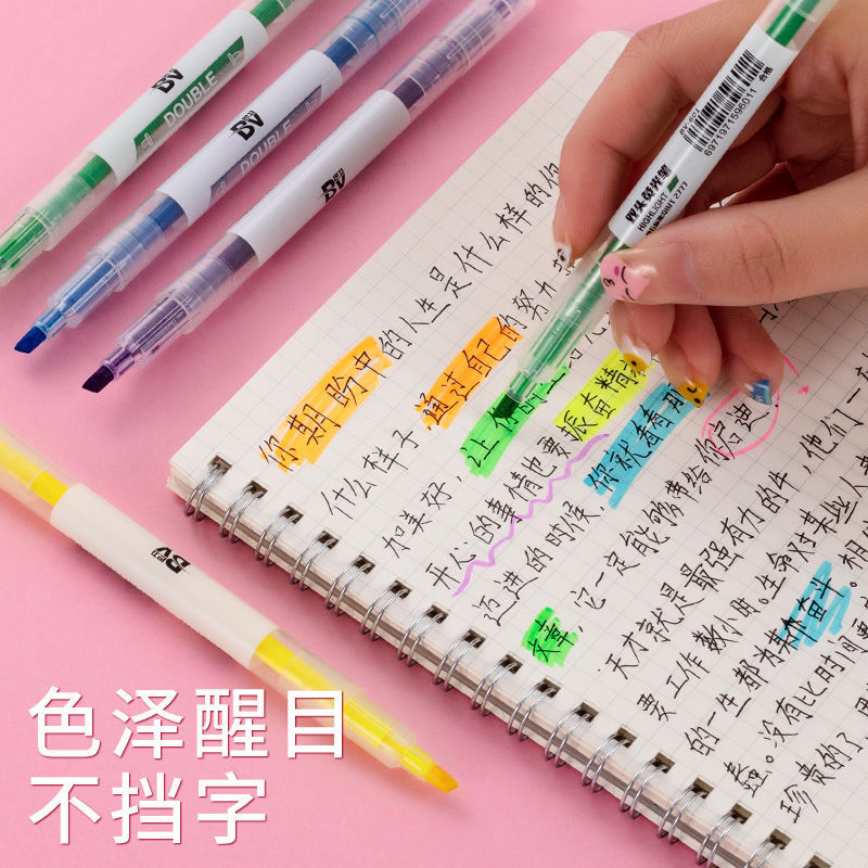 Wholesale of large capacity 6-piece sets of thick and thin double-headed fluorescent pen planner pens, colored candy highlight pens and marker pens Specification image