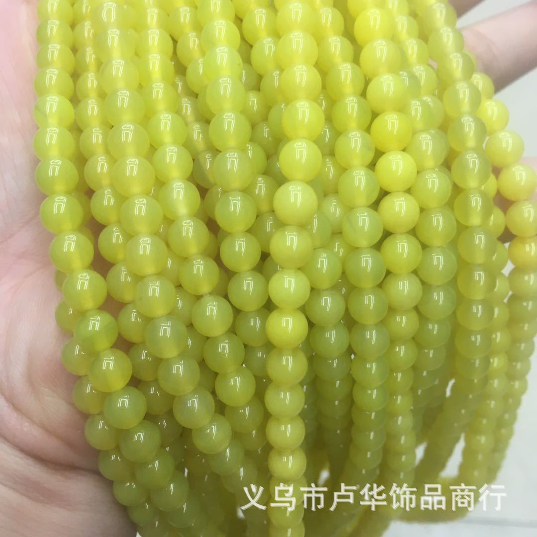 跨境直销天然石黄玛瑙圆珠半成品汉式发簪散珠手工饰品配件批发