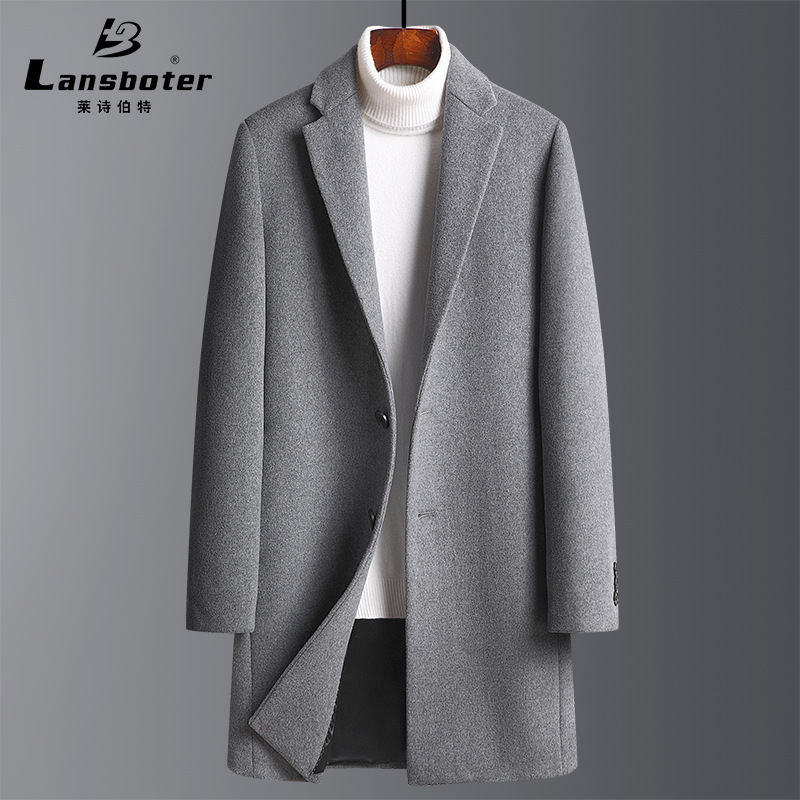 New autumn and winter tweed coats, men's slimming mid-length wool trench coats, men's thickened wool woolen coats, men's outerwear details Picture