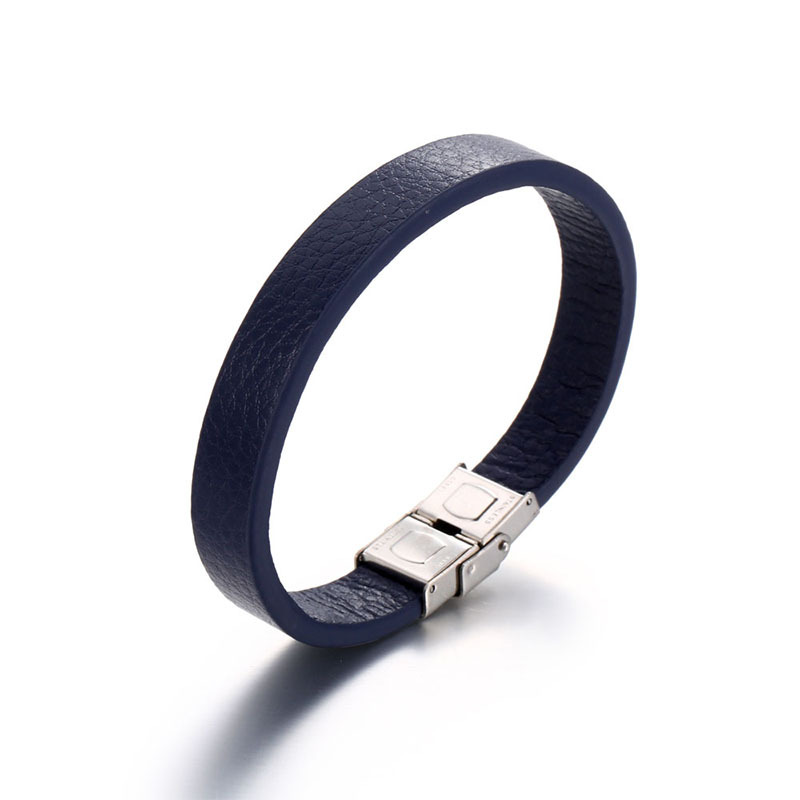 Imi Blue Leather Bracelet Men's Titanium Steel Buckle Leather Bracelet Leather Bracelet Simple Men's Bracelet Yl159 Item Picture
