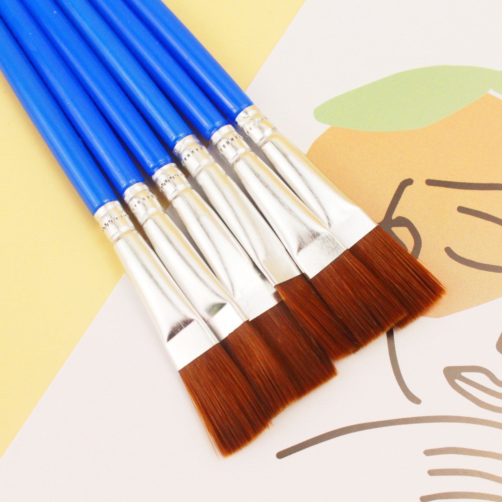 Black Wool Blue Pole Nylon Wool Diy Paint Brush Acrylic Watercolor Ceramic Graffiti Flat Head Pen Digital Oil Brush details Picture