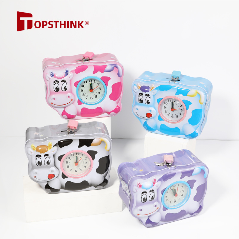 Tinplate Calf Alarm Clock Piggy Bank For Children With Alarm Clock Piggy Bank Large Capacity Multi-Purpose Piggy Bank Decoration full figure