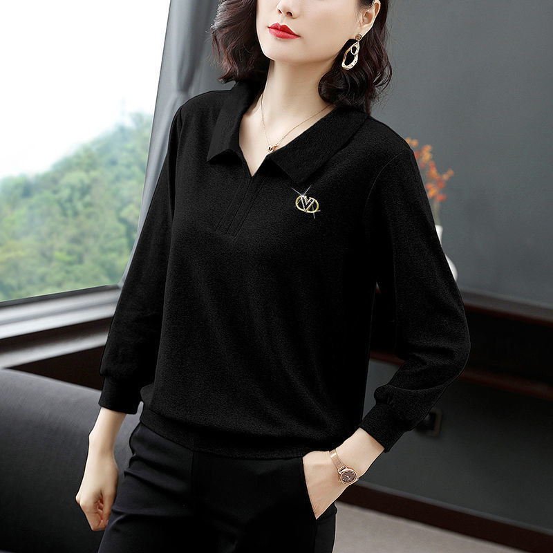 polo shirt for women, long-sleeved loose top, new Spring and autumn style, lapel, versatile, elegant base layer, fashionable large-sized women's wear Application Scenario
