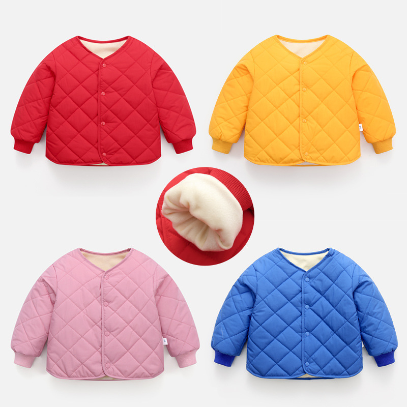 New autumn and winter children's cotton-padded jackets with fleece inner linings, thick cotton-padded jackets for boys, girls, babies and small children, and infant coats