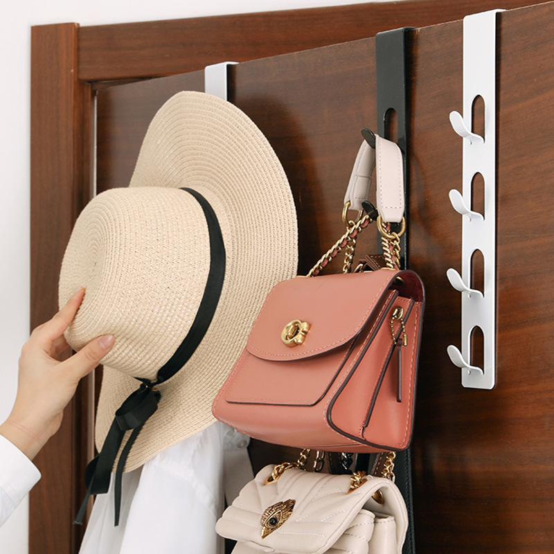 Behind the door hook, iron vertical 4-link hook, no need for drilling, back of the door hanger, clothes hook behind the door, wall-mounted collection thumbnail