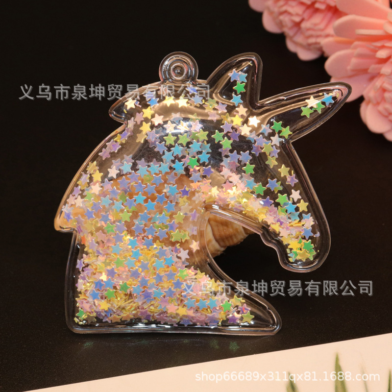 PVC unicorn transparent flowing sand golden light sheet heart DIY handmade phone case accessory accessories Car clothing pendant Application Scenario