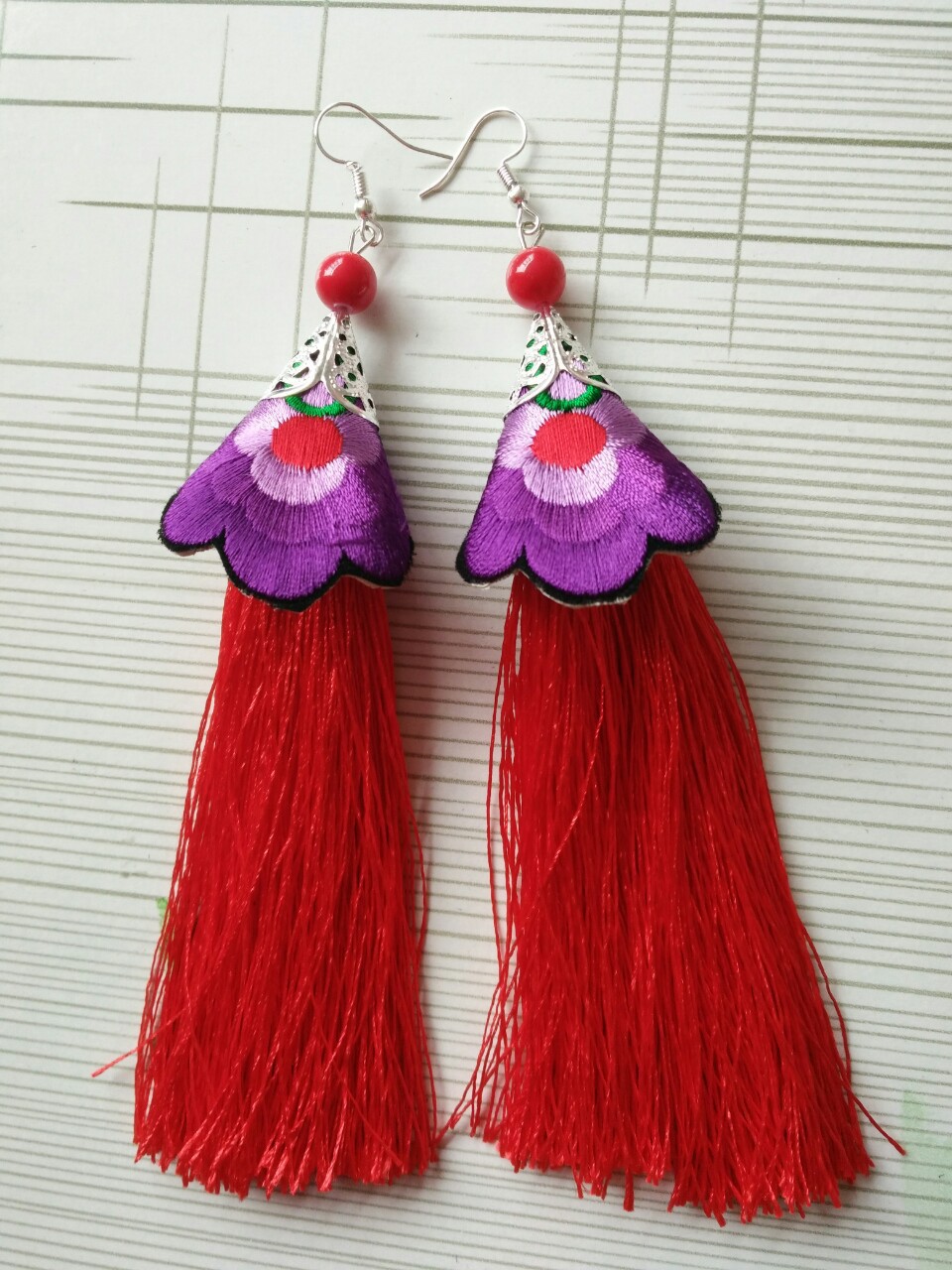 New National Style Cloth Multi-Color Embroidered Tassel Earrings Jewelry Wholesale Item Picture