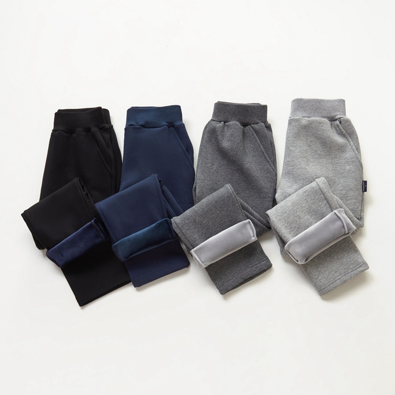 2022 Children's Sports Pants Plus Fleece Thickened Straight Leg Closing School Pants Navy Blue Black Dark Grey Thermal Pants