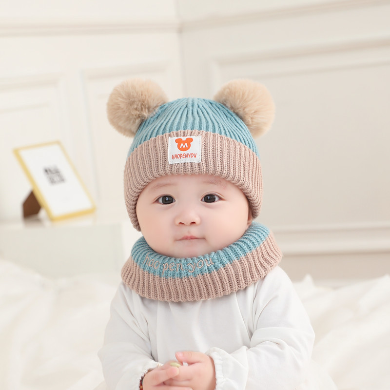 Fang Wei Baby Hat Autumn Winter Baby Boys And Girls Korean Knitted Hat Baby Hat Collar Wholesale Bib Two-Piece Set Application Scenario