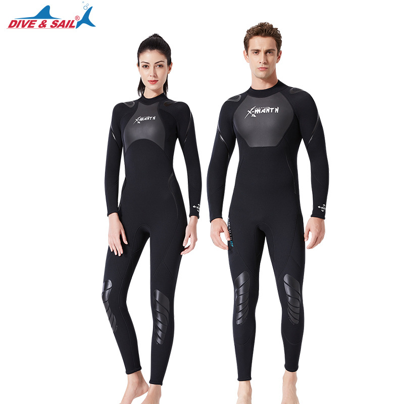 DIVE&SAIL新款3MM潜水服男连体长袖女加厚保暖泳衣浮潜冲浪水母衣