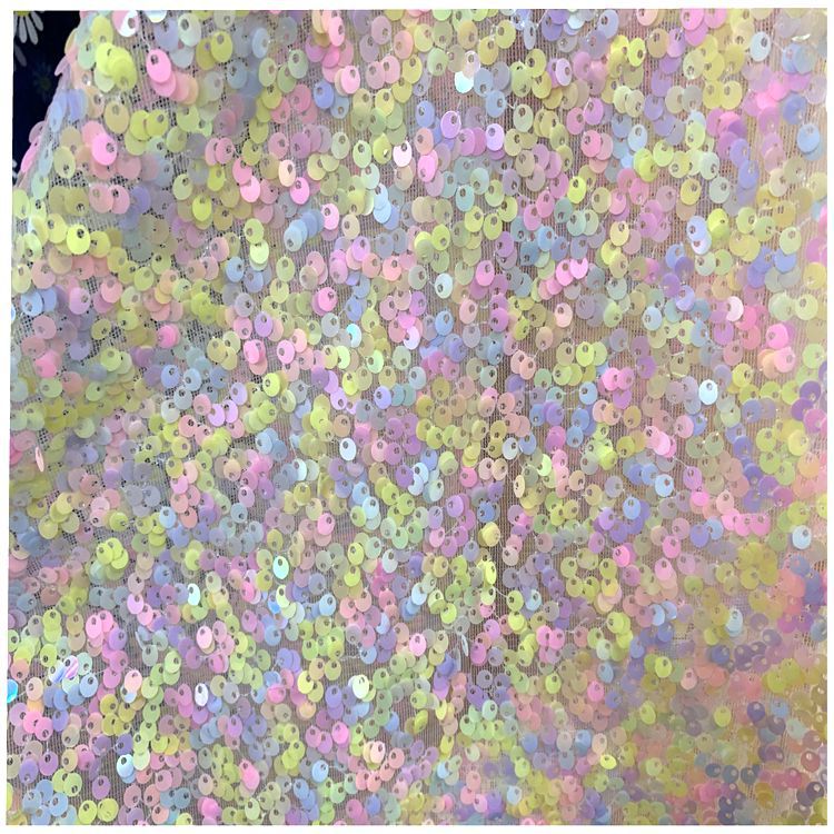 Knitted mesh fabric, jelly sheet fabric, clothing, headwear, hair accessory fabric, toys, colored sequined macaron mesh gauze Item Picture