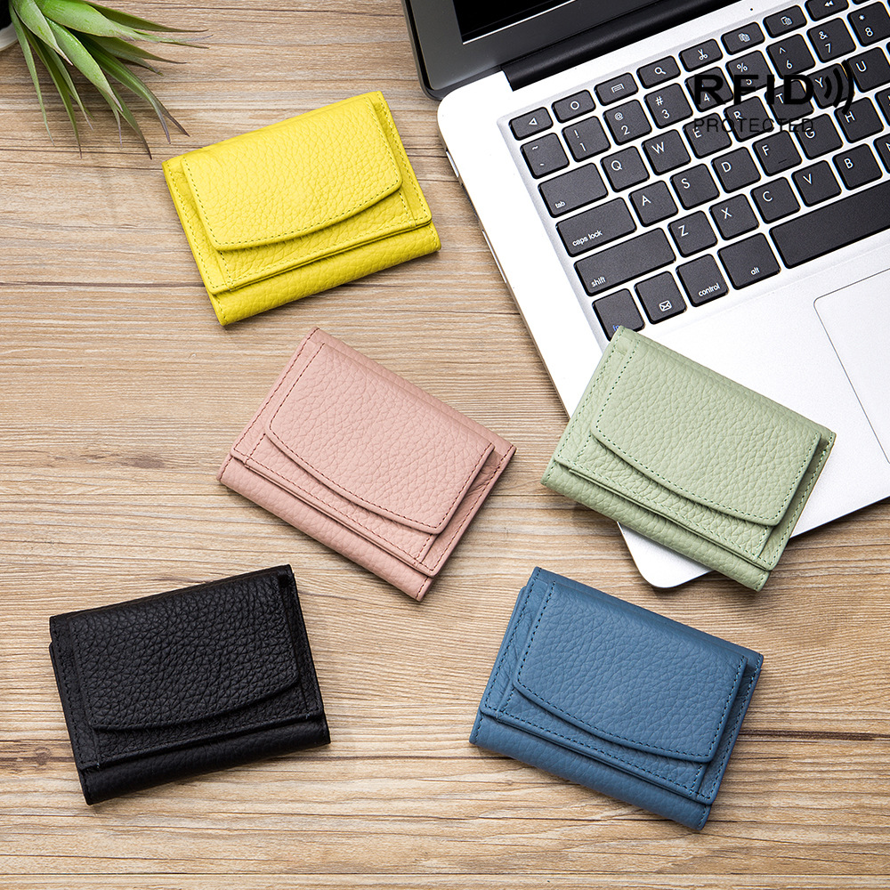 Small Purse Women's Leather Japanese-Style Fabric Rfid Coin Bag Wallet Foreign Trade Women's Mini Purse Short Specification drawing