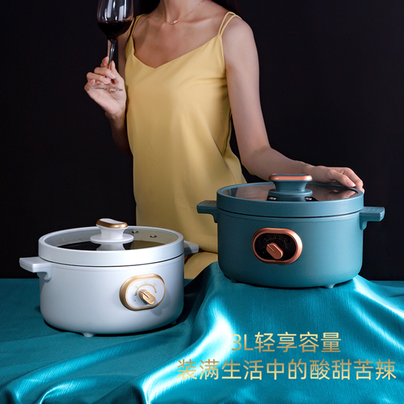 Household Electric Cooking Pot Multi-Functional Electric Wok One Dual-Use Dormitory Small Electric Pot Electric Hot Pot Wholesale Small Appliances Specification drawing