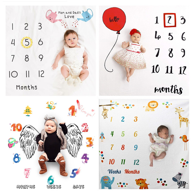 婴儿里程碑月份摄影背景布 宝宝创意数字拍照毯子背景布 摄影道具