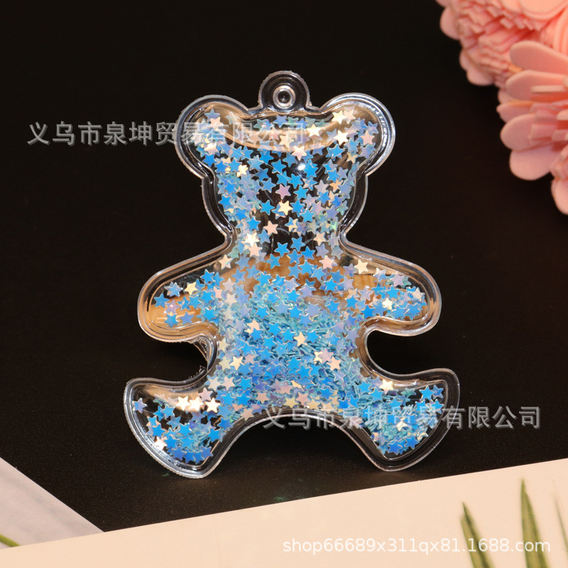 Factory PVC cartoon transparent flowing sand golden light sheet bear DIY jewelry accessories keychains car clothing pendants Application Scenario