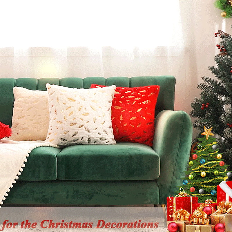 亚马逊家居圣诞节日气氛抱枕套 短毛绒烫金羽毛靠枕套 沙发