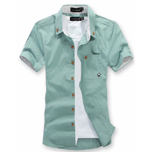 男士短袖衬衫2023夏季韩版修身休闲小蘑菇衬衣半袖青少年男装潮