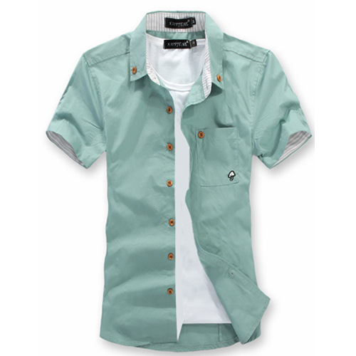 Men's short-sleeved shirt 2023 summer Korean-style slimming casual mushroom shirt half-sleeved teenage men's fashion
