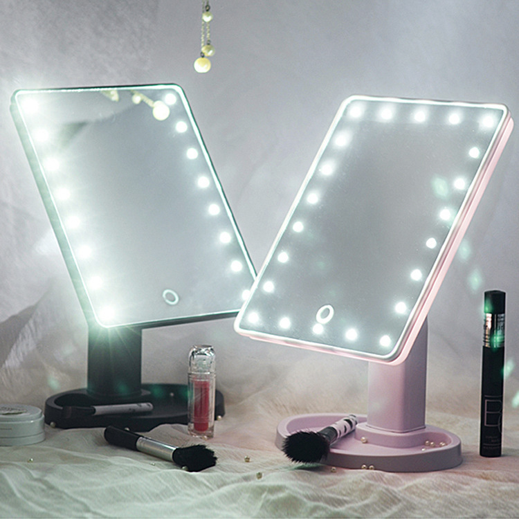 Factory wholesale portable princess mirror, washing, cleaning and makeup mirror with light, touch screen, desktop led light, square dressing mirror details Picture