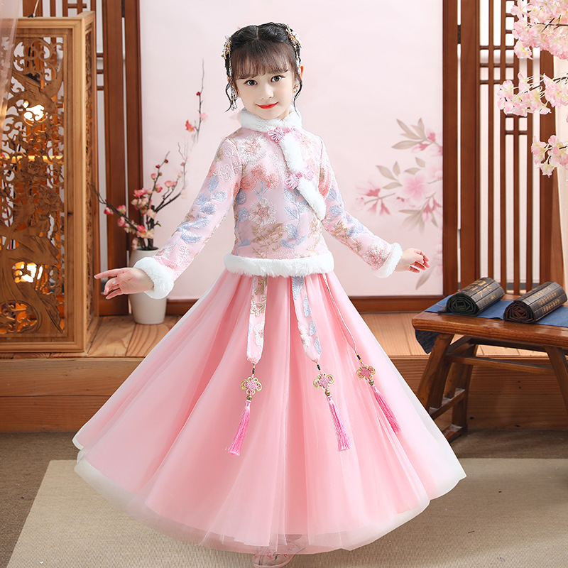 Hanfu girls winter Tang clothing Hanfu Chinese style children's ancient clothes thickened girl New Year clothes plus velvet skirt winter clothes Specification drawing