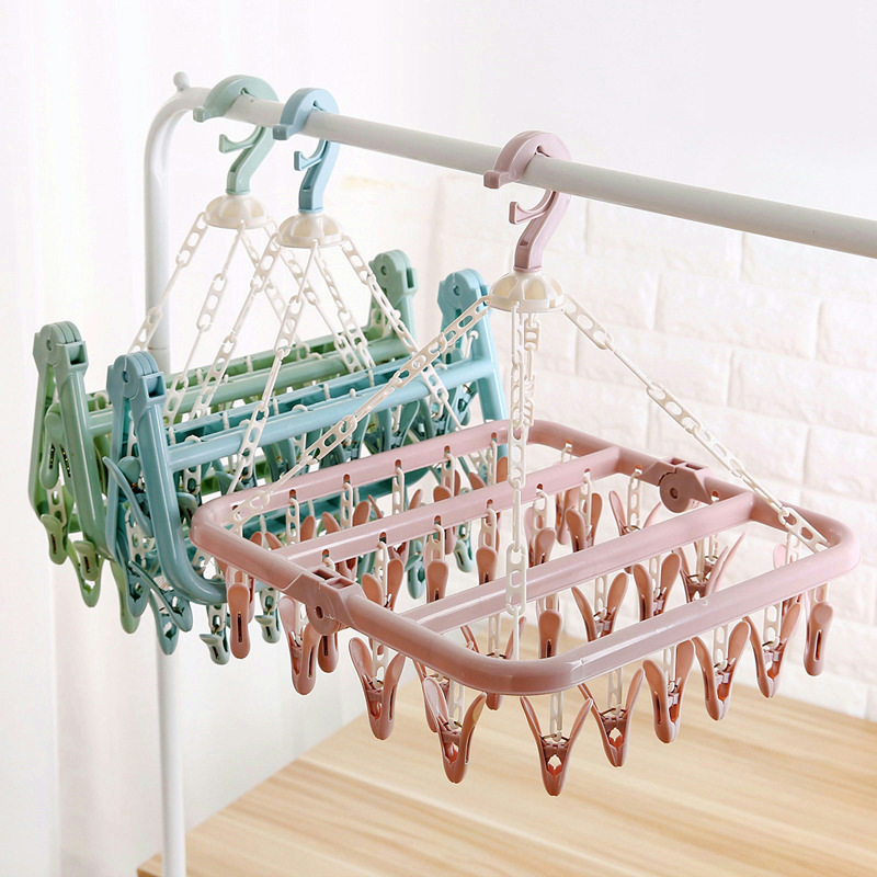32 clip folding hanger Adult windproof drying rack Plastic children's socks home drying rack Underwear drying clip thumbnail