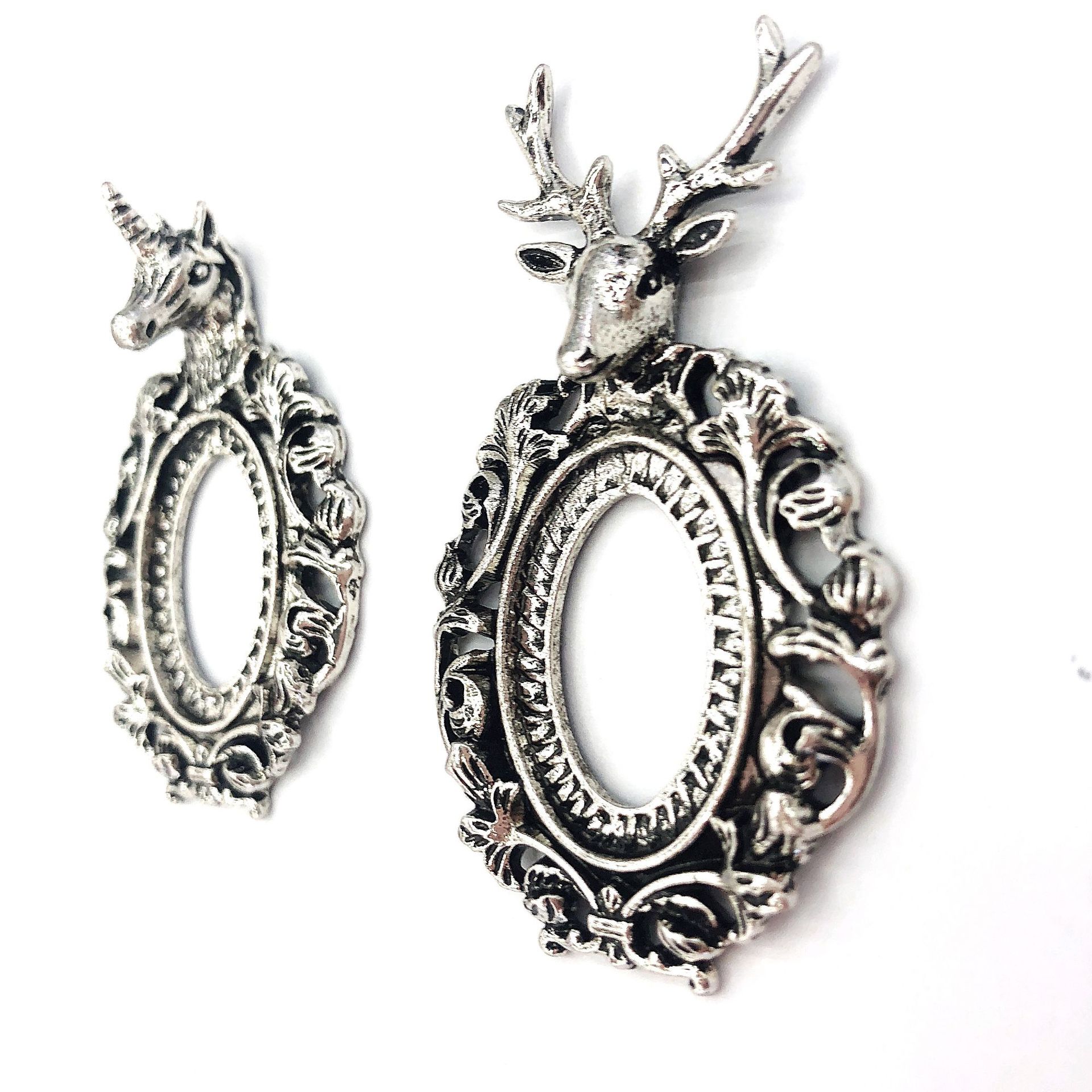 时光宝石底托diy饰品配件18X25鹿角底托复古合金底托跨界电商热卖