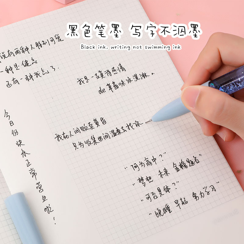 Cute Cartoon Quicksand Neutral Pen Internet Celebrity Girl Heart Into Oil Liquid Quicksand Pen Super Cute Little Fairy Signature Pen Application Scenario