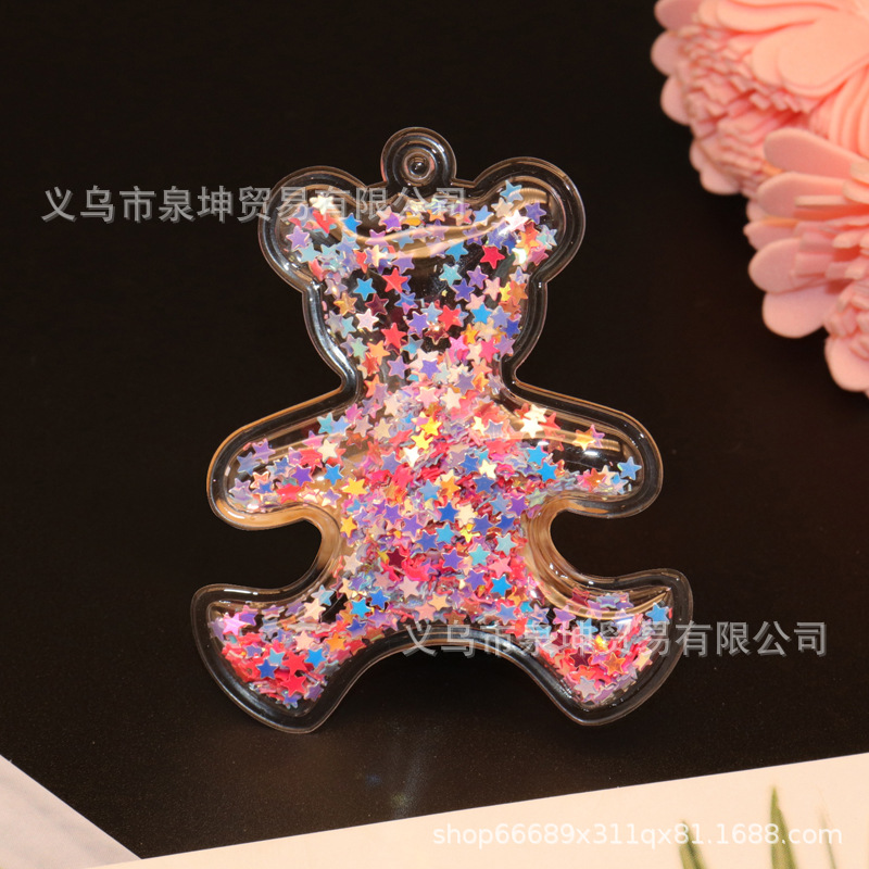 Factory PVC cartoon transparent flowing sand golden light sheet bear DIY jewelry accessories keychains car clothing pendants Specification image