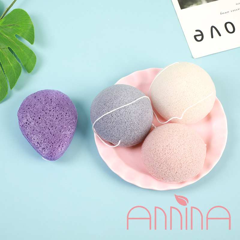 Anina natural konjac gum facial cleansing Powder puff dry semi-circular heart-shaped beauty