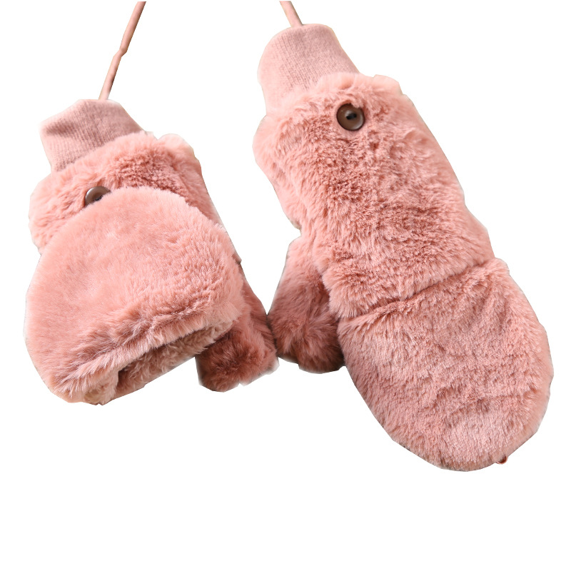 The Korean version of the winter flip-top gloves for students, with added fleece and thickened warmth, and a neckband for cycling women, is a fashionable trend Item Picture