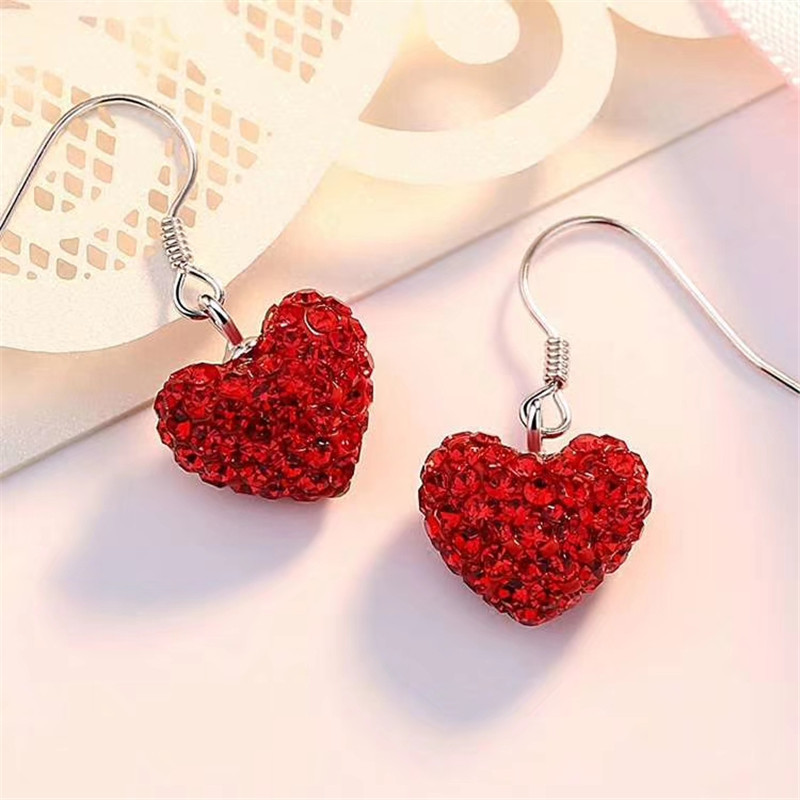 S925 Silver Korean version temperament sweet ear hook girl love diamond earrings fashionable short earrings jewelry