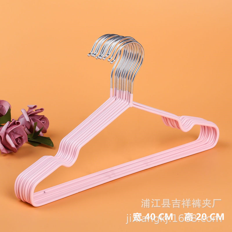 Impregnated Plastic Non-Slip Coat Hanger Metal Clothes Hanging Clothes Support Adult Children Drying Rack Household Traceless Hanger Manufacturers Wholesale Item Picture