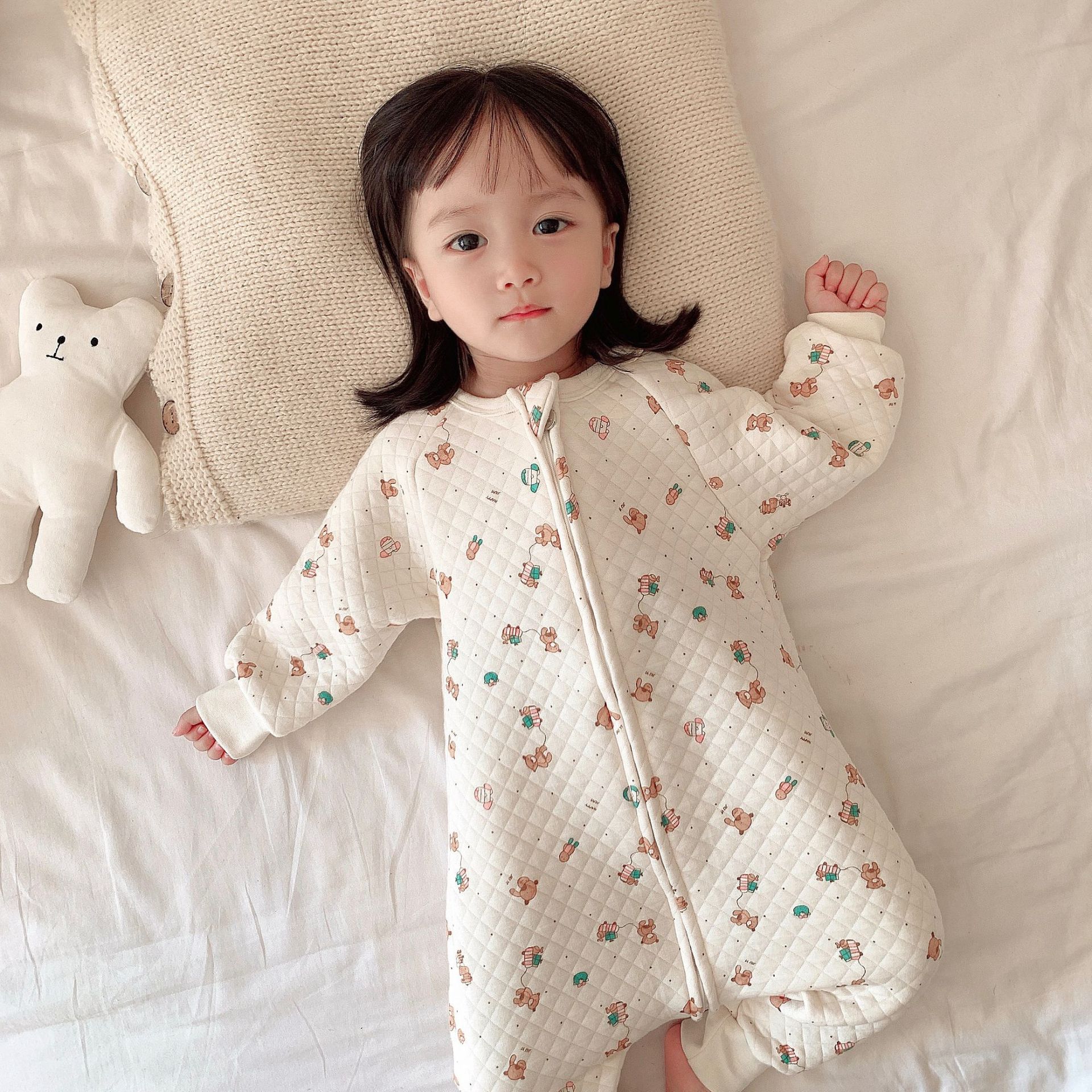 20 New styles of children's silk cotton one-piece suit, baby warm home wear, split sleeping bag, anti-kick quilt, pajamas, long sleeves, thick Specification image