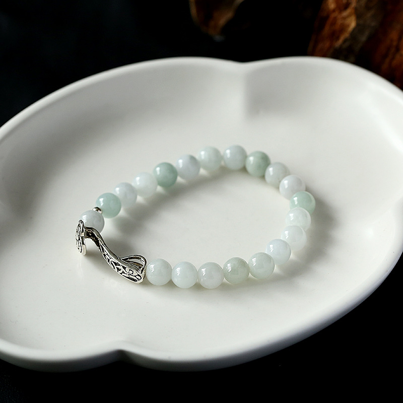 Original high-end natural jade bracelet for women's Valentine's Day gift: Good Luck S925 sterling silver Ruyi style jade jewelry details Picture