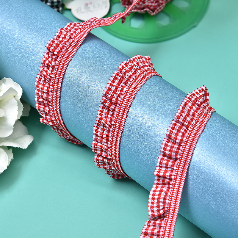 Colored Grille Elastic Band Wooden Ear Lace Band 2 Cm Unilateral Colored Plaid Elastic Ribbon Specification drawing