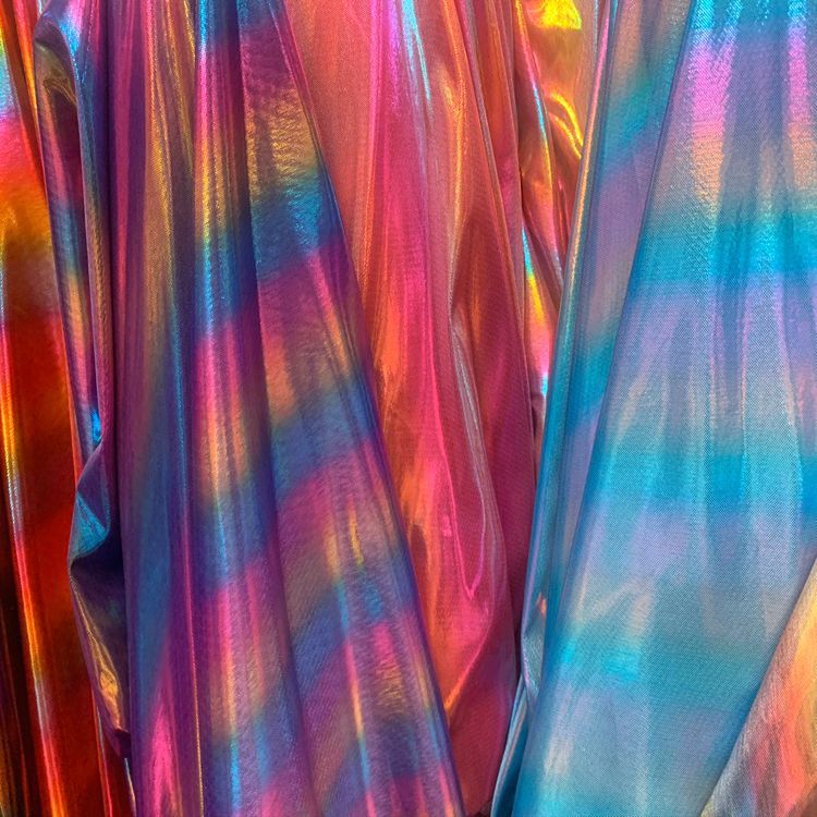 Wholesale of polyester mermaid fabric toys, accessories, clothing fabric, headwear, shiny full-page colorful striped gold fabric Specification image