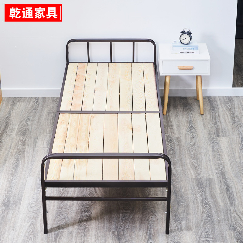 Folding bed, single hard board wood nap bed, home folding bed, portable simple iron bed, rental room nap bed details Picture